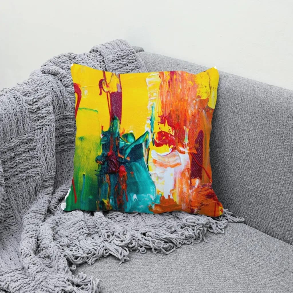 Abstract painting rendered on a pillow mockup