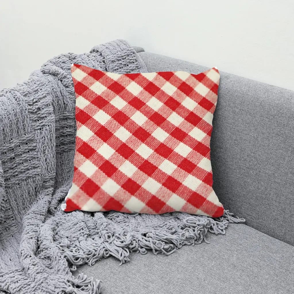 Red gingham pattern rendered on a pillow mockup