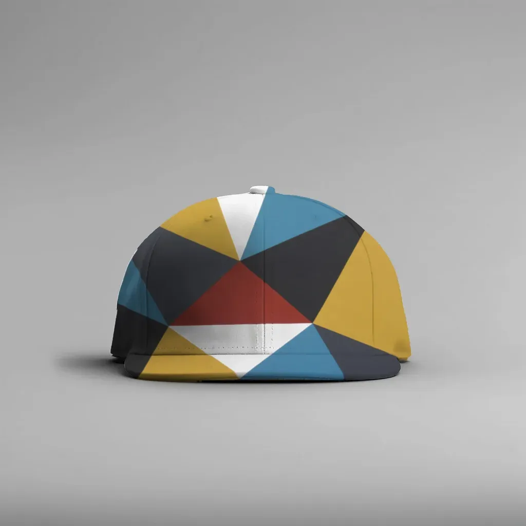 Multicolor triangles rendered on a cap mockup